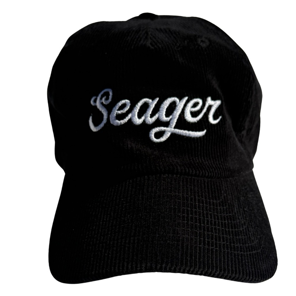 Seager Hat Cap Snap Back Mens One Size Black Corduroy Script Logo Embroidered